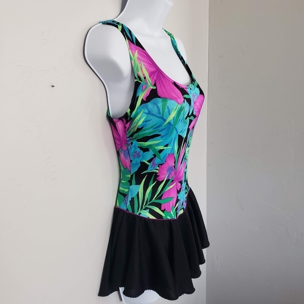 Union Made Vintage Women's One Piece Swimsuit Tropical Floral Skirt Colorful 6 - Picture 3 of 14